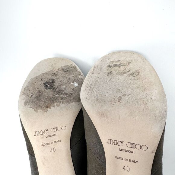 Jimmy Choo Tempo Bootie EU 40 Brown Shimmer Suede Shearling Fur Lined Heels - Picture 12 of 13